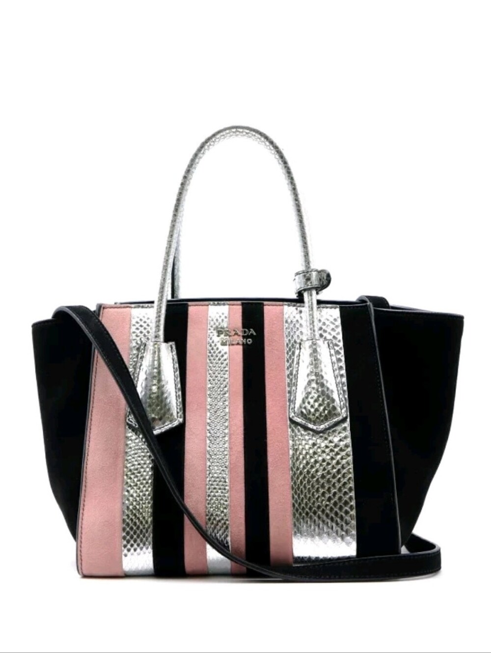 Prada 2 Way Bag Suede Black Pink Silver
